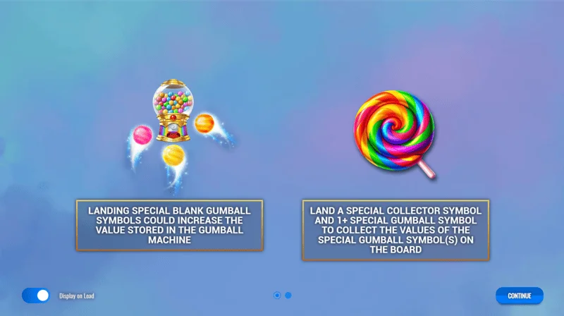 Sweet Candy Cash Stash - menú principal y configuración de la tragaperras